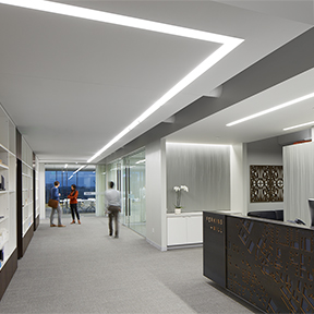 Merge 3.0 Recessed Linear Channels with 90° “L” Connectors (Flangeless)<br />Architect and Interior Designer: Perkins+Will | Photography: Mark Herboth Photography LLC | Lighting Design: Glimmer & Glow LLC<br />Featuring ISO Low-Voltage Head from Tech Lighting | techlighting.com <br />